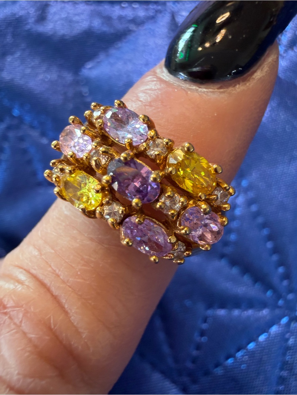Park Lane Purple & Yellow Crystal Cluster Ring – Size 8